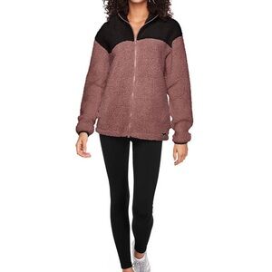 PINK Victoria's Secret Black and Pink Sherpa Jacket small